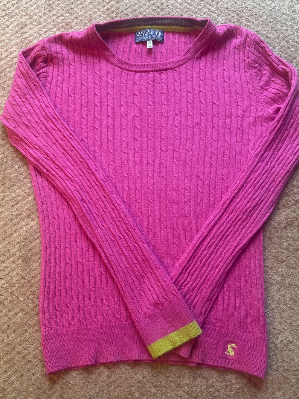 Joules Hayle Cable Knit Sweater Bright Pink Wool Angora Blend Sz US 6